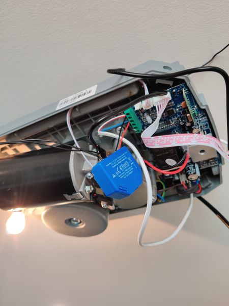 Close up of the relay wires attached to the GDO